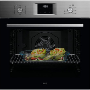 Horno multifunción AEG OU5AB21FSM, Serie 5000 SurroundCook, 72 litros, 9 funciones, AquaClean, Display LED Explore, 2 cristales, inox