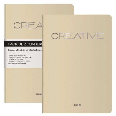 Dohe Creative Cuaderno Notebook A4 40 Hojas Lisas - Papel Ahuesado 90 g/m2 - Tapa en Cartulina 300g/m2 - Color Beige