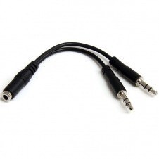 ADAPTADOR DIVISOR DE AURICULARES 2X MINI-JACK 3,5MM 3 PINES A MINI-JACK 4 PINES