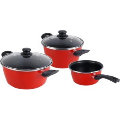 BATERIA COCINA MAGEFESA K2 ROJO CAZO 16 CACEROLA 16 Y OLLA 20 TAPAS CRISTAL ACERO ANTIADHERENTE