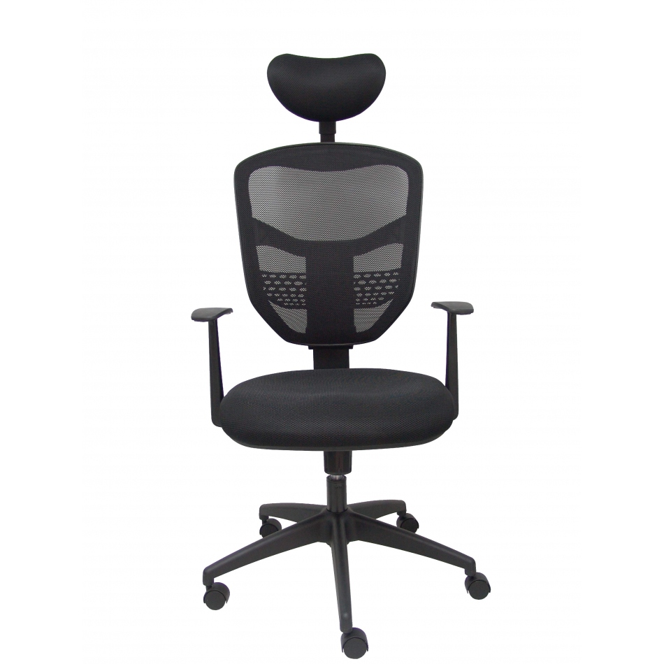 Silla Chinchilla respaldo malla negro con cabecero asiento 3D negro