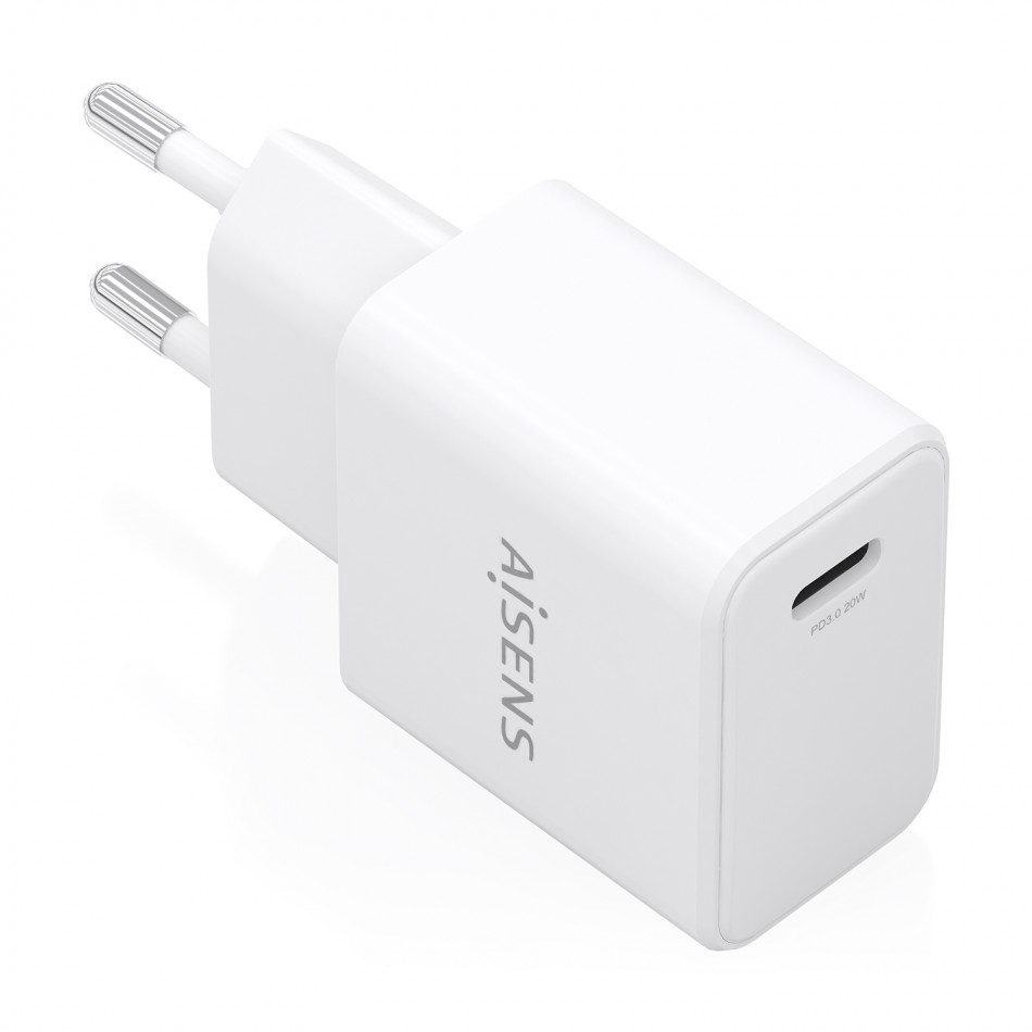 AISENS - CARGADOR GaN USB-C PD3.0 1xUSB-C 20W, BLANCO