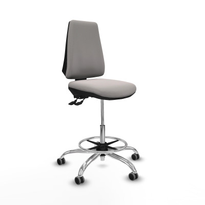 Taburete Elche AS similpiel blanco base cromada ruedas 65mm engomadas