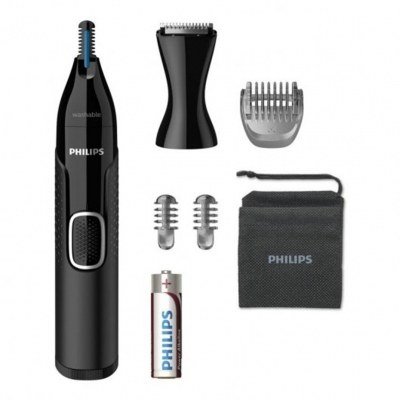 Cortapelo philips + naricero nt5650 - 16 negro 3 peines - cuchilla lavable - ducha - recortador - pila aa