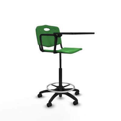 Taburete Robledo giratorio plástico verde brazo con pala diestros base poliamida ruedas engomadas 50mm