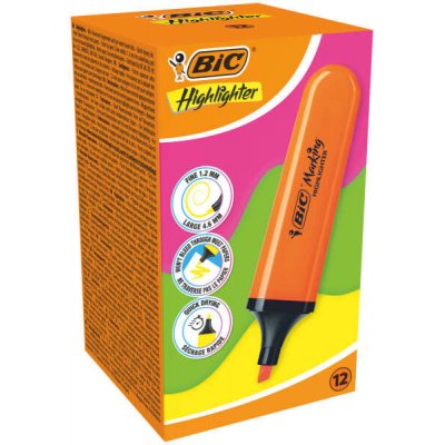 Bic Marking Highlighter Flat Marcador Fluorescente - Punta Biselada - Trazo entre 1.70 y 4.80 mm - Tinta con Base de Agua - Color Naranja