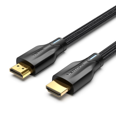 Vention Cable HDMI 2.1 - Resolucion 8K - eARC - Longitud 3m - Conectores Chapados en Oro - HDR Dinamico - Tasa de Refresco Variable - Chaqueta Trenzada de Algodon y PVC - Color Negro