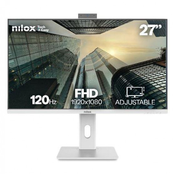 Monitor Nilox NXM27RWEB02W, 27 pulgadas, Full HD, IPS, 120 Hz, 4 ms, altura regulable, webcam, altavoces, HDMI, VESA 100x100, blanco