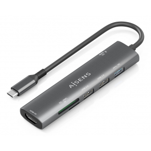 AISENS - USB-C DOCK 7 EN 1, USB-C A 1xHDMI, 2xUSB-A USB2.0, 1xUSB-A USB3.0, 1xUSB-C PD 100W, 1xSD, 1xMICRO SD, GRIS, 15CM