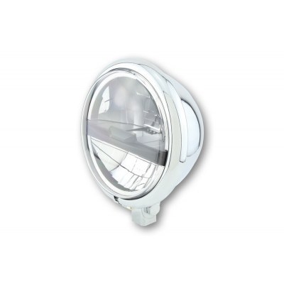 HIGHSIDER 5 3/4 inch LED headlight Bates Style TypE 5, chrome, black cover, lower fixed. 223-214