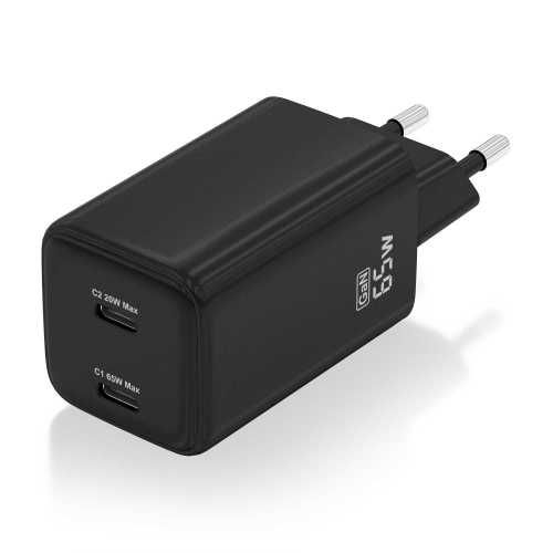 AISENS - CARGADOR GaN 65W, 2xUSB-C PD3.0 QC4.0, NEGRO