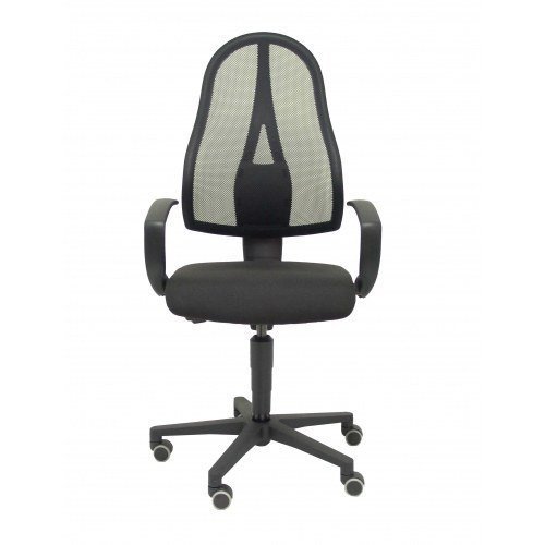 Silla Socuéllamos malla negra asiento tela negra brazos fijos