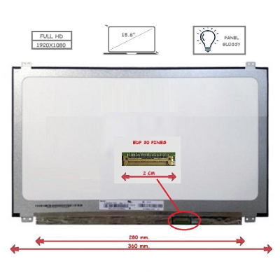 Pantalla para portátil LED 15.6 Slim 30 Pines Full HD Ancho 360mm Brillo