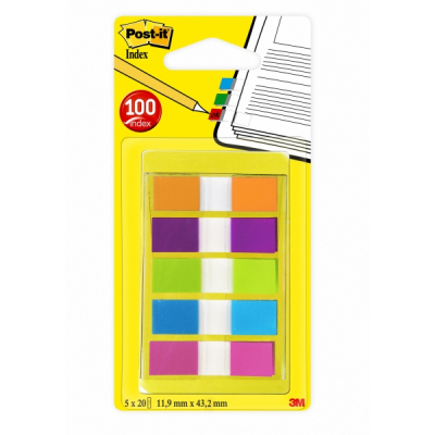 Post-It Index Pack de 5 Dispensadores con 20 Marcadores Reposicionables - 12 Packs por Tira - 2 Tiras por Paquete - Colores Surtidos
