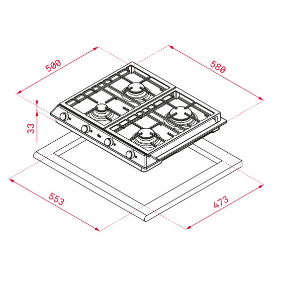 Placa de gas butano y natural Teka EX 60.1 4G AI AL CI, 4 zonas, 7300W, autoencendido, ref. 112610041, inox - imagen 2