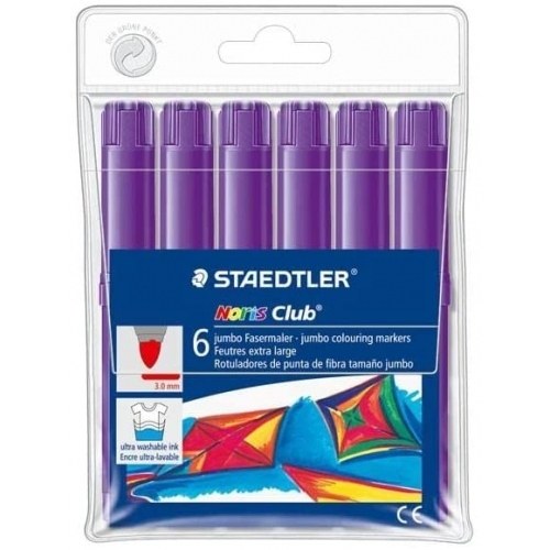 Staedtler Noris Watercolour 340 Pack de 6 Rotuladores de Gran Tamaño - Trazo 3mm Aprox - Lavable Facilmente - Tinta Base de Agua - Color Violeta