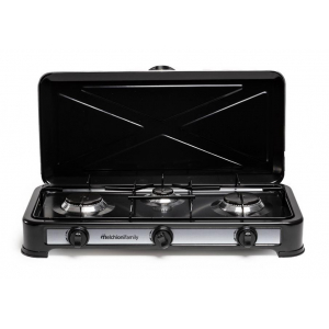 Hornillo de gas butano Melchoni MINERVA3, 3 zonas, con tapa, manual, negro