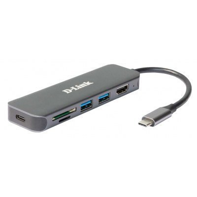 D-link DUB-2327Hub USB-C 6 en 1 con HDMI/lector de tarjetas SD/micro SD/2 puertos USB 3.0/Carga (60W)