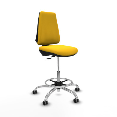 Taburete Elche CP similpiel amarillo base cromada ruedas 65mm engomadas