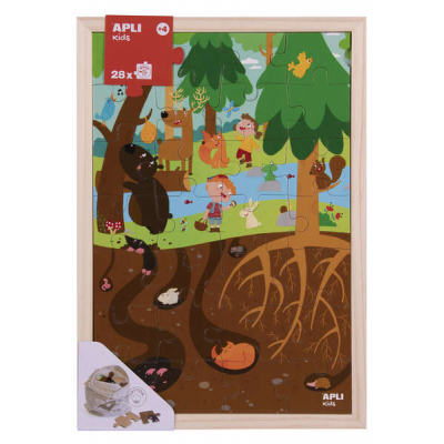 Apli Kids Puzle de Niveles el Bosque - 254x5x376 mm - Diseño Infantil y Colorido - Piezas Resistentes y Seguras - Mejora la Concentracion y la Percepcion Espacial - Bolsa de Algodon Organico Incluida