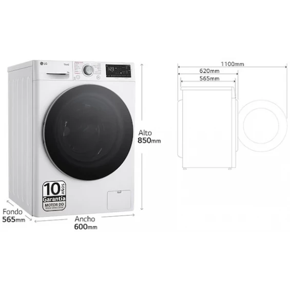 Lavadora LG F4WR5509A1W, 9 kg, 1400 rpm, clase A-10%, blanco - imagen 3