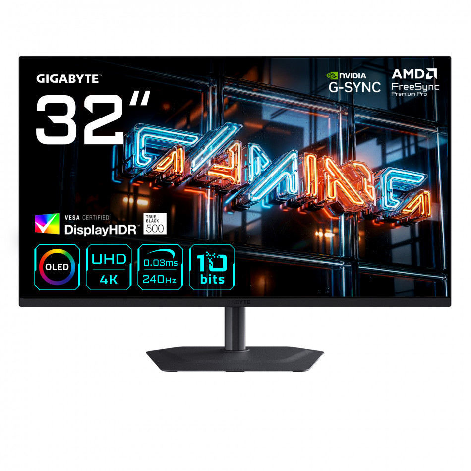 MO32U24 Monitor Gaming OLED 32 4K UHD - 3840 x 2160, 240Hz, 0.03ms, 300 cd/m², G-Sync Compatible, FreeSync Premium Pro, Display HDR True Black 500, HDMI 2.1, DisplayPort 1.4