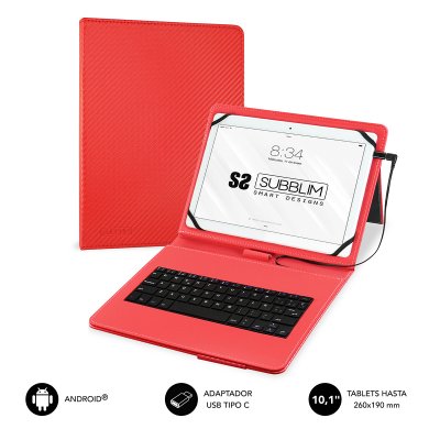 Funda con Teclado Subblim Keytab Pro USB para Tablets de 10.1/ Roja