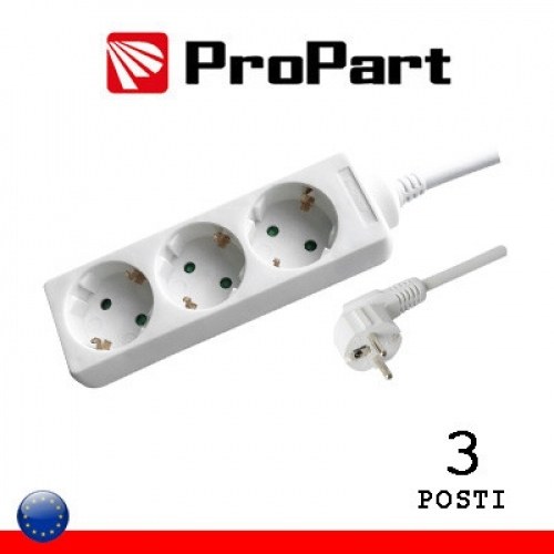Base Multiple 3 Enchufes Schuko Cable 1,5m BLANCO PROPART