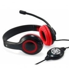 Auricular conceptronic usb + microfono flexible control de volumen negro - rojo