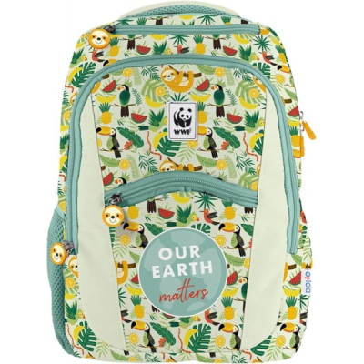 Dohe WWF Tropic Mochila Escolar - Compartimento Principal con Bolsillo Acolchado - Bolsillos Laterales para Bebidas - Espalda Acolchada - Doble Asa Superior - Fabricada en Poliester - Medidas 31,5x40x