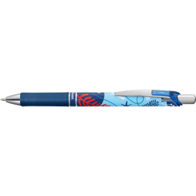 Pentel Energel Boligrafo de Tinta Gel Retractil 0.7mm - Trazo 0.35mm - Recargable - Grip de Agarre - Tinta Color Azul - Diseños Florales Japoneses