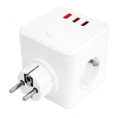 Regleta enchufes silver electronics e - block 3 salidas schuco - 2 usb - 1 usb tipo c + interruptor