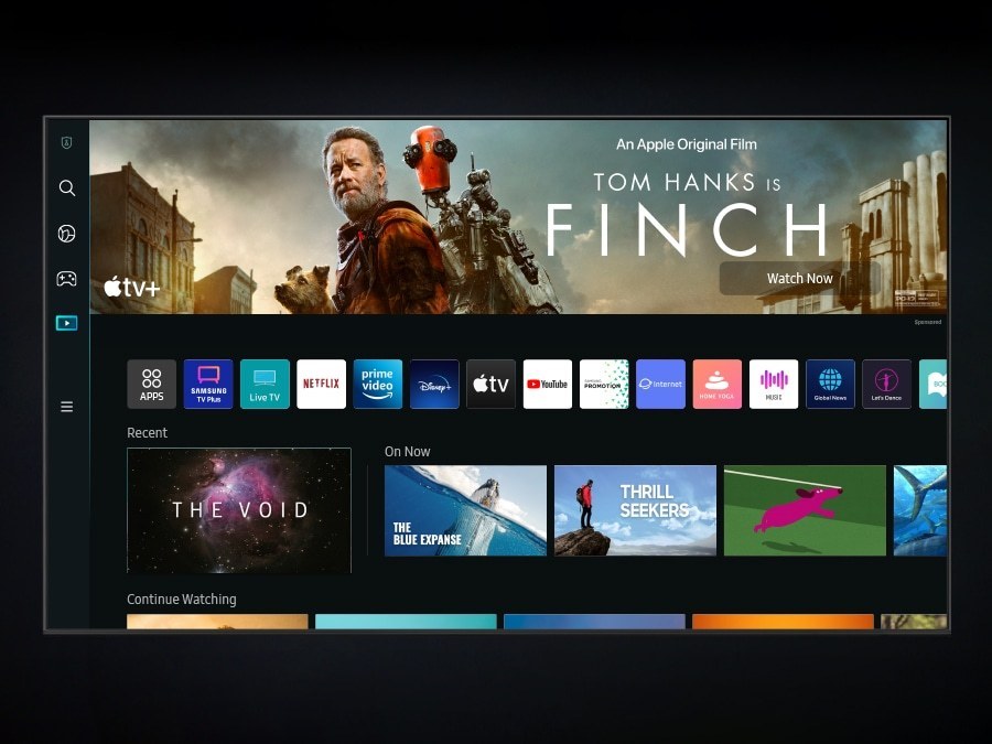 The new Smart Hub UI is displayed to show a wide variety of OTT services and contents being serviced.