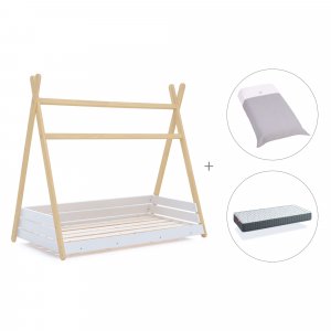 Cama júnior Montessori madera 90x200 cm + colchón + nórdico Carezza · Homy Life XL