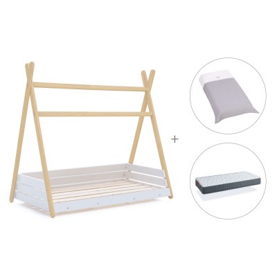 Cama júnior Montessori madera 90x200 cm + colchón + nórdico Carezza · Homy Life XL