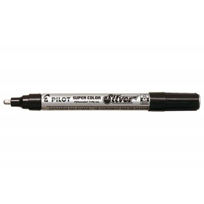 Pilot Super Color Rotulador Permanente - Punta de 4,5mm de Poliacetal - Tinta muy Densa y Opaca - Cuerpo Metalico - Color Plata