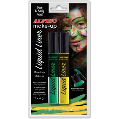 Alpino Make-up Liquid Liner Pack con 2 Botes de Maquillaje Liquido con Aplicador - Se Lava con Agua - Testado Dermatologicamente - Colores Amarillo y Verde