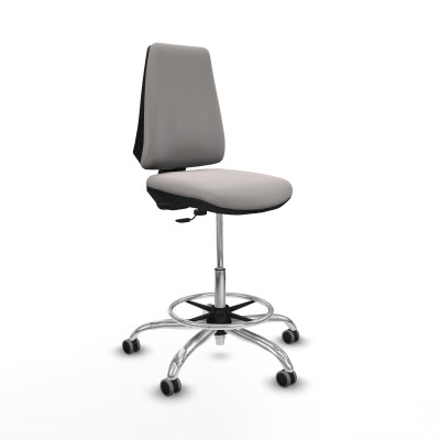 Taburete Elche CP similpiel blanco base cromada ruedas 65mm engomadas