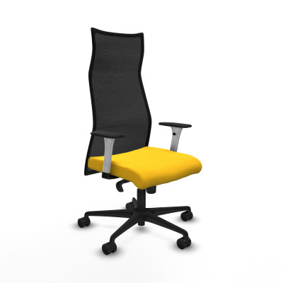 Albacete malla sincro malla negra similpiel amarillo brazos blancos base nailon ruedas 65 mm nailon
