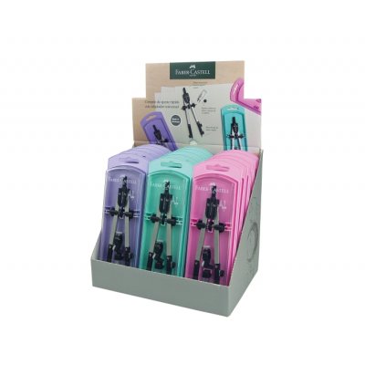 Faber-Castell Expositor de 15 Compases de Ajuste Rapido - Articulaciones en ambos Brazos - Accesorios de Recambio - Adaptador Universal