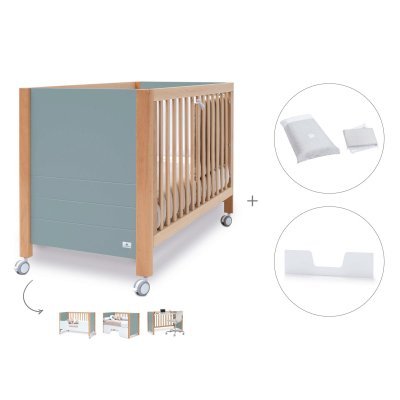 Cuna-cama-sofá-escritorio madera/eucalipto (4en1) 60x120 cm + textil Galaxy · Ombra