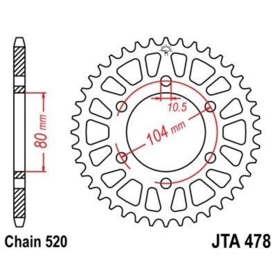 Corona JT 478 de aluminio con 45 dientes JTA478.45