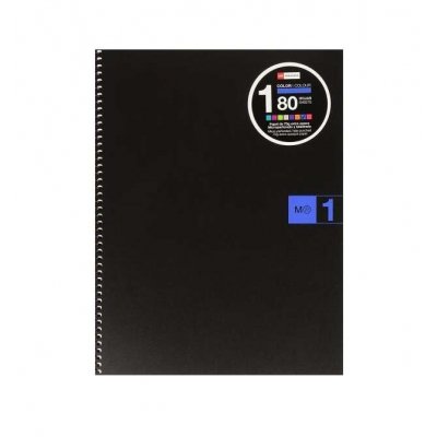 Miquel Rius Notebook1 Cuaderno de Espiral Formato A4 - 80 Hojas Microperforadas con 4 Taladros - Cuadricula 5x5 - Banda de las Hojas Azul - Cubiertas de Polipropileno - Color Negro