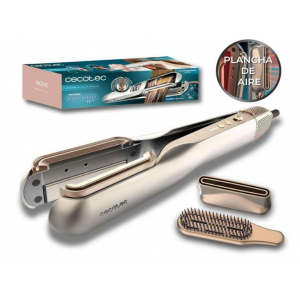 Plancha de pelo Cecotec RitualCare Air Lisse 2in1 Champagne, secador, 2 cabezales, cepillo y concentrador, 106000 rpm, motor digital, blanco y dorado