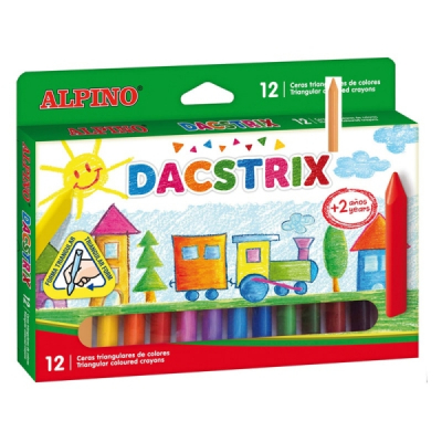 Alpino Dacstrix Pack de 12 Ceras Semiblandas de Colores - Forma Triangular - Mezclables - No Manchan - Colores Surtidos