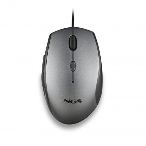 Ratón ergonómico NGS Moth Gray, con cable, 5 botones silenciosos, 1600 DPI