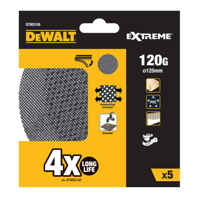 Pack 5 lijas de malla autoadherente ø125mm grano: 120 para lijadoras rotoorbitales dtm3105-qz dewalt
