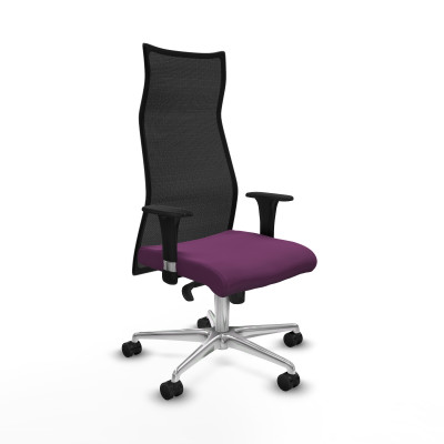 Albacete malla sincro malla negra similpiel morado brazos 1D base aluminio ruedas 65 mm nailon