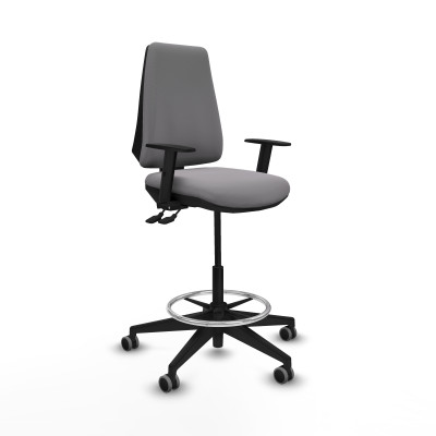 Taburete Elche AS similpiel gris brazos 1D base piramidal ruedas 65mm engomadas