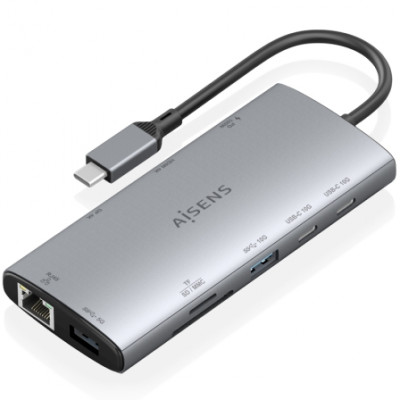 Docking USB Tipo-C Aisens ASUC-10P050-GR/ 1xDisplayPort/ 1xHDMI 4K/ 1xRJ45/ 2xUSB/ 2xUSB Tipo-C/ 1xUSB Tipo-C PD/ 1xLector de Tarjetas/ Gris